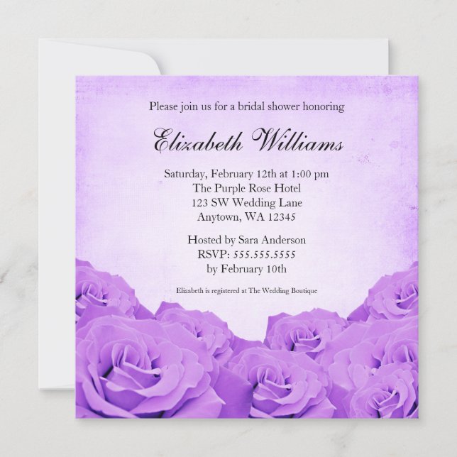 Vintage Purple Rose Bridal Shower Invitation (Front)