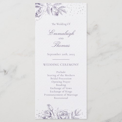 Vintage Purple Rose Glitter Confetti Wedding Program