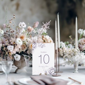 Vintage Purple Rose Glitter Wedding Table Number