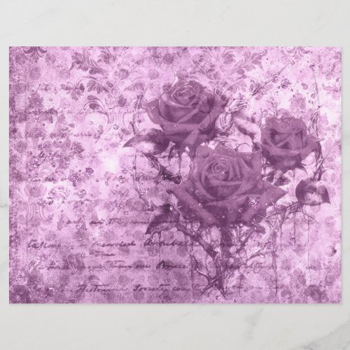 Vintage Purple Rose Junk Journal Paper - Grunge Sc