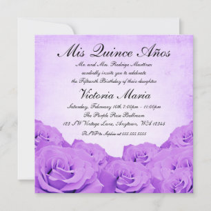 Vintage Purple Rose Quinceanera Birthday Party Invitation