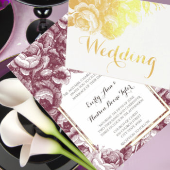 Vintage Purple Rose Wedding Gold Foil Invitation by samack at Zazzle