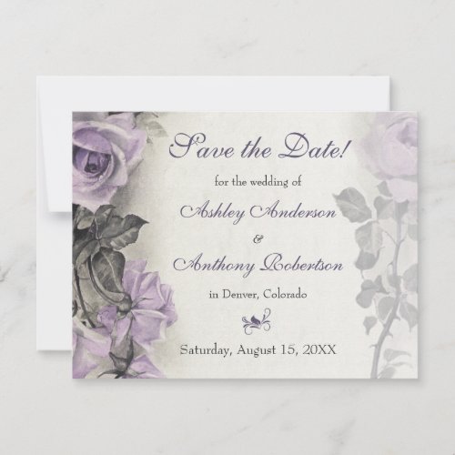 Vintage Purple Rose Wedding Save the Date