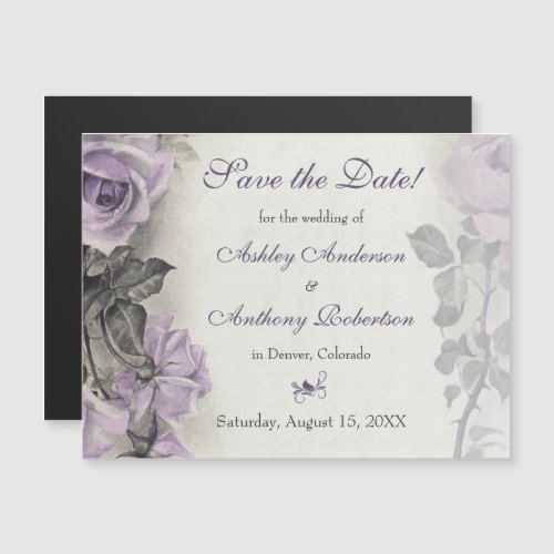 Vintage Purple Rose Wedding Save the Date Magnet