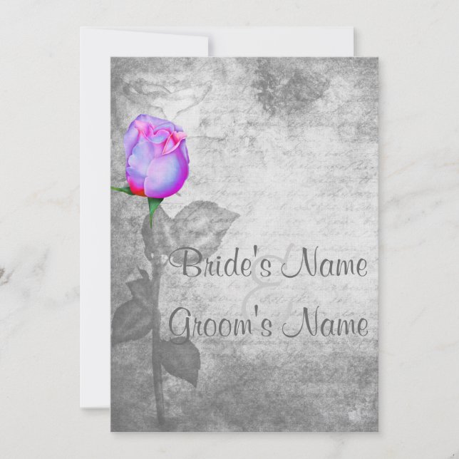Vintage Purple Rosebud Wedding Invitation (Front)