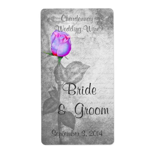 Vintage Purple Rosebud Wedding Label (Front)