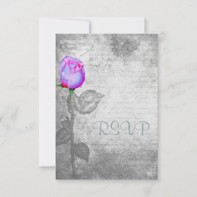 Vintage Purple Rosebud Wedding RSVP Card (Front)