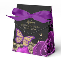 Vintage Purple Roses Black Gold Lace Quinceañera Favor Boxes