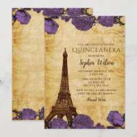 Vintage Purple Roses Eiffel Tower Quinceañera 