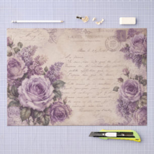 Vintage Purple Roses Floral Old Handwritten Letter Tissue Paper