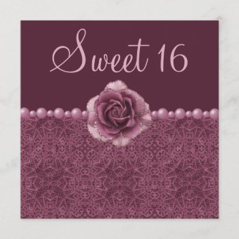 Vintage Purple Roses  Pearls & Lace Sweet 16 Invitation by AJ_Graphics at Zazzle