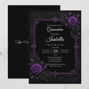 Vintage Purple roses Quinceañera Invitation