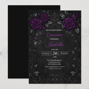 Vintage Purple roses Quinceañera Invitation