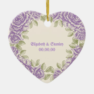 Vintage purple roses Wedding Ceramic Ornament