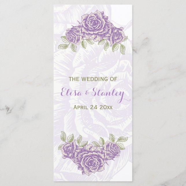 Vintage purple roses wedding program (Front)