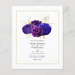Vintage Purple, Royal Blue and Gold Floral Wedding Flyer