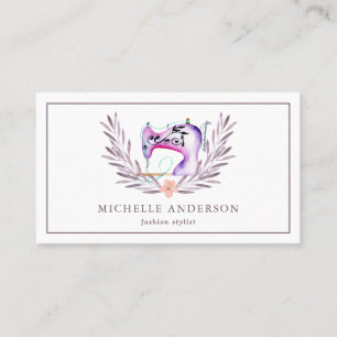Vintage Purple Sewing Machine Fashion Stylist Business Card