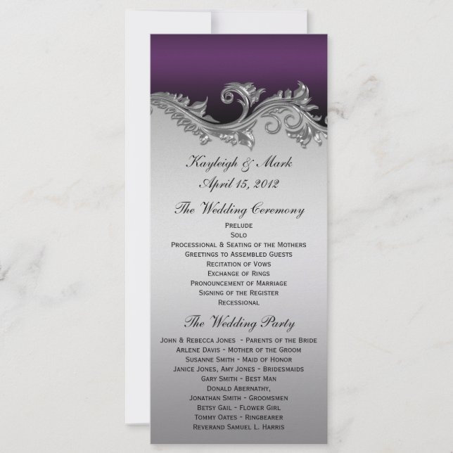Vintage Purple Silver Black Wedding Program Invita (Front)