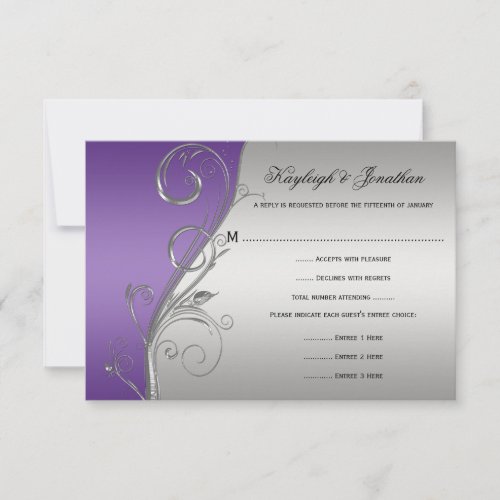 Vintage Purple Silver Floral Swirls RSVP