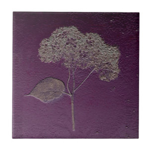Vintage Purple Silver Metallic Hydrangea Floral Ceramic Tile