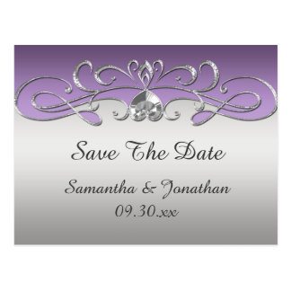 Vintage Purple Silver Ornate Swirls Save The Date Postcard