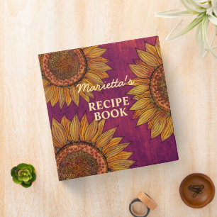 Vintage Purple Sunflower Cute Personalized Recipe 3 Ring Binder