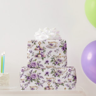 Vintage Purple Tea Party Pattern   Wrapping Paper