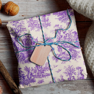 Vintage Purple Toile de Jouy French Floral Wrapping Paper Sheets