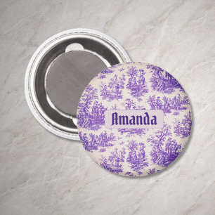 Vintage Purple Toile de Jouy French Monogram Magnet