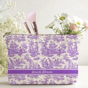 Vintage purple toile de jouy printed accessory pouch