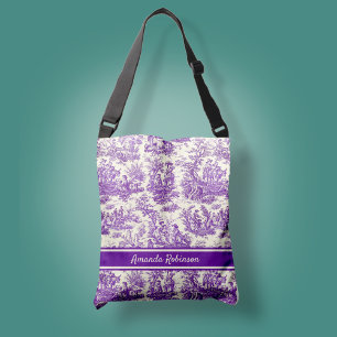 Vintage purple toile de jouy printed crossbody bag
