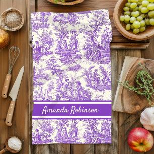 Vintage purple toile de jouy printed kitchen towel
