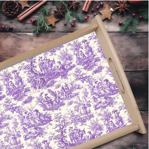 Vintage purple toile de jouy printed serving tray