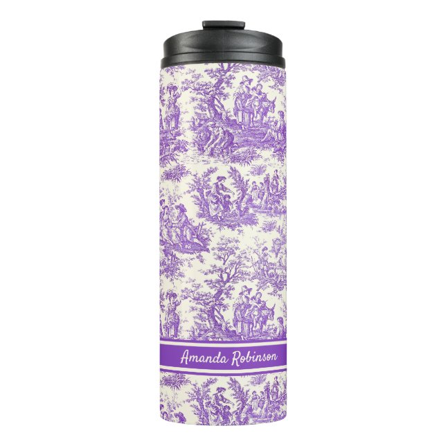 Vintage purple toile de jouy printed thermal tumbler (Front)