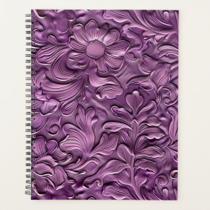 Vintage purple tooled leather planner