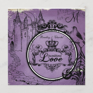 Vintage Purple Unconditional Love Wedding Invite