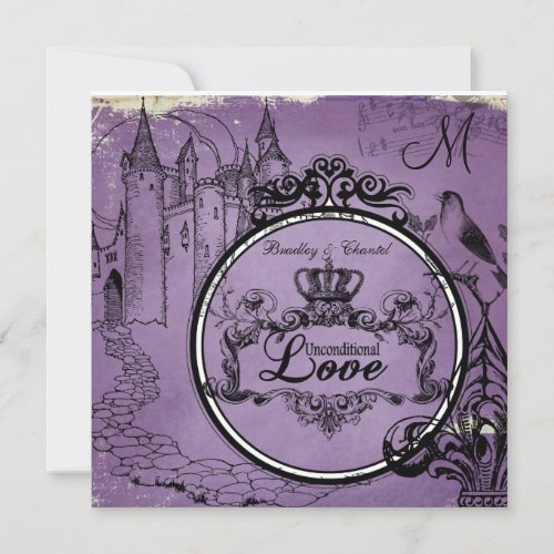 Vintage Purple Unconditional Love Wedding Invite