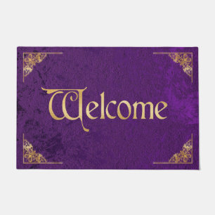 Vintage Purple Velvet and Gold Welcome Doormat