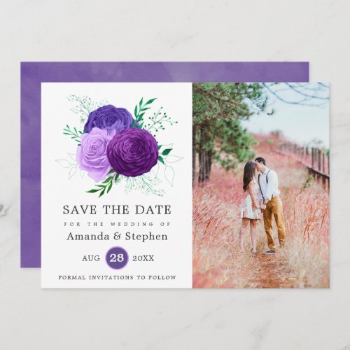 Vintage Purple Vintage Floral Wedding Photo Save The Date
