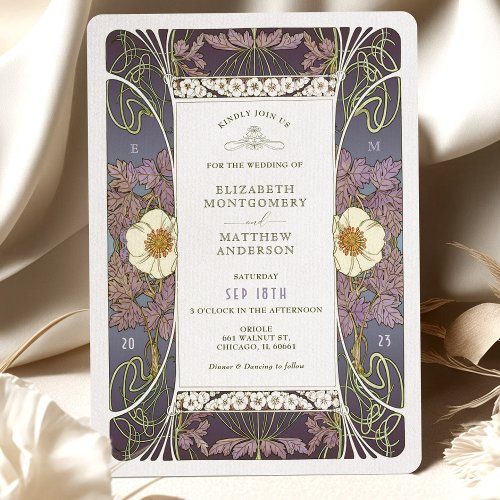 Vintage Purple Wedding Invitations Art Nouveau