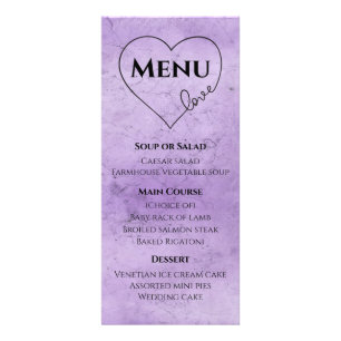 Vintage Purple Wedding Menu Watercolor Grunge