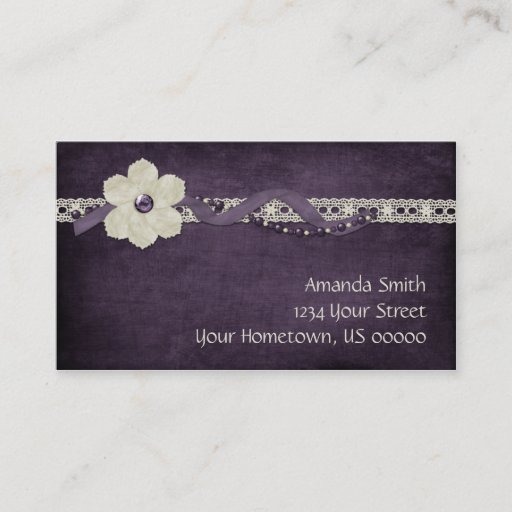 Customizable Vintage Purple White Beads and Lace Business Card