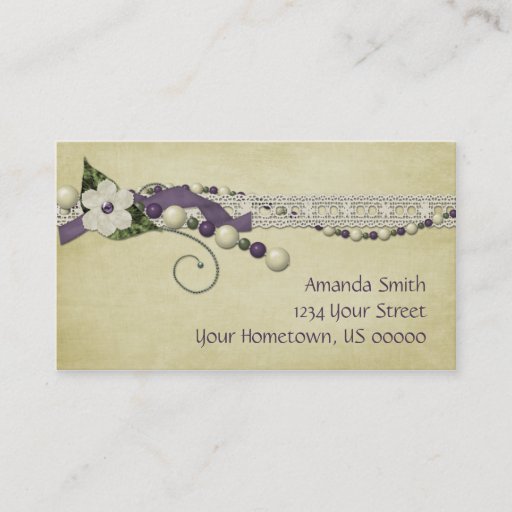 Customizable Vintage Purple White Beads and Lace Business Card