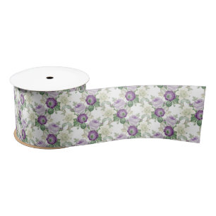 vintage purple white floral pattern satin ribbon