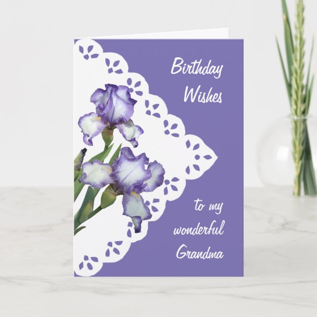 Vintage Purple White Iris Flower Grandma Card (Front)
