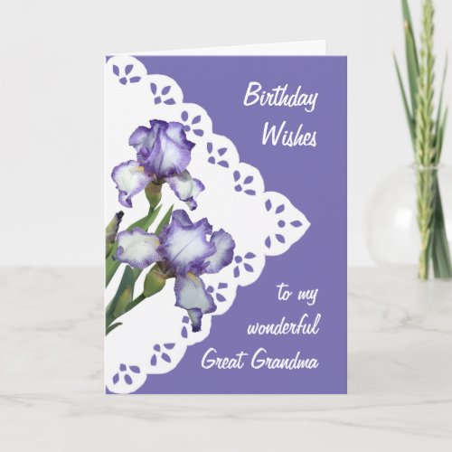 Vintage Purple White Iris Flower Great_Grandma  Card