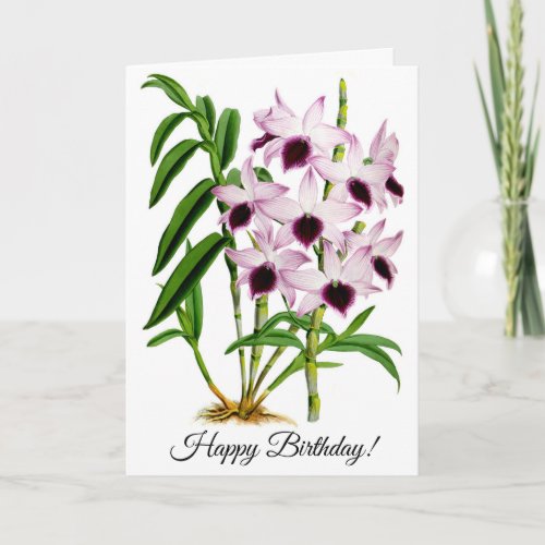 Vintage Purple White Orchid Flower Personalized Card