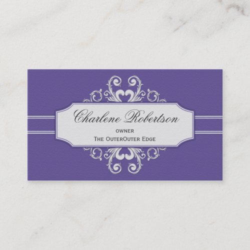 Vintage Purple White Swirls Business Card Templates