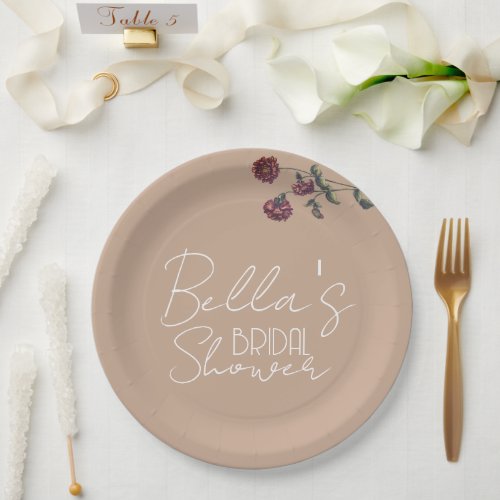 Vintage Purple Wildflower Bridal Shower Taupe Paper Plates