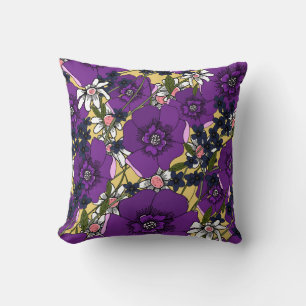Vintage Purple Wildflowers Throw Pillow